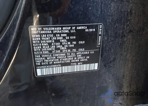 2018 Volkswagen Atlas 3.6L V6 Se from USA, damaged, VIN 1V2CR2CA2JC565478